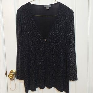 Lane Bryant Designs & Co Black Silver Floral Metallic Cardigan Sweater Sz 18/20